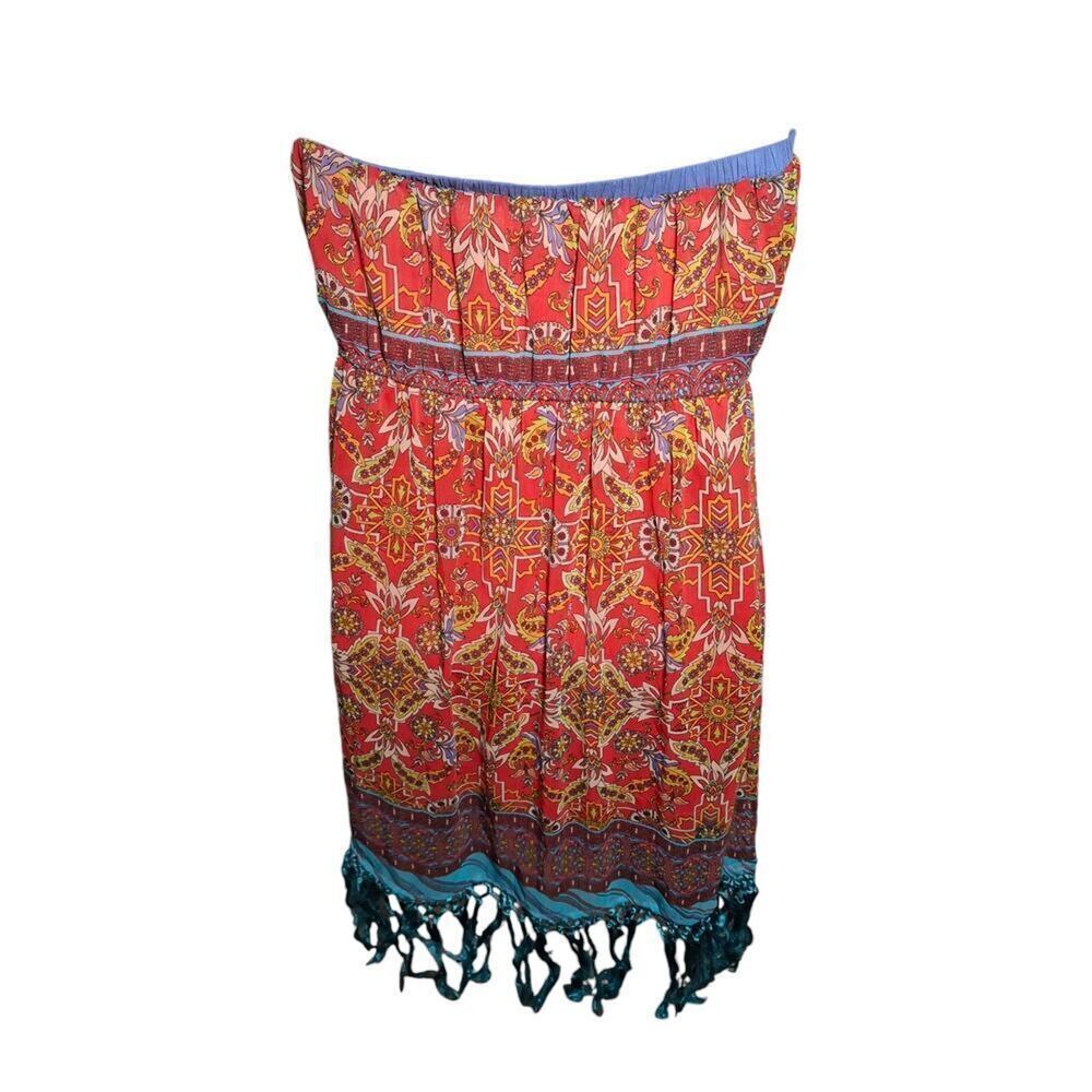 Flying Tomato Boho Strapless Mini Dress Paisley Festival Beach Vacation M - Picture 5 of 12
